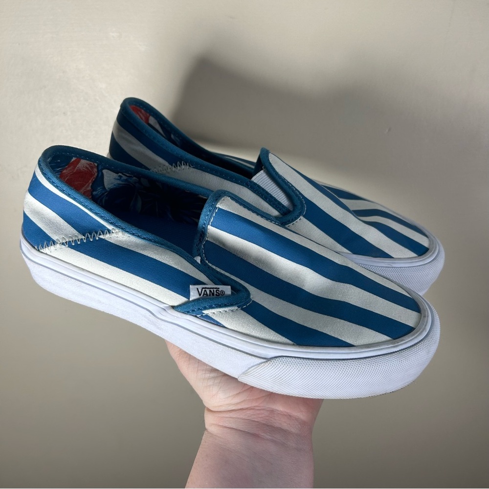 Vans Blue and White Striped Sneakers - Picture 2 of 10